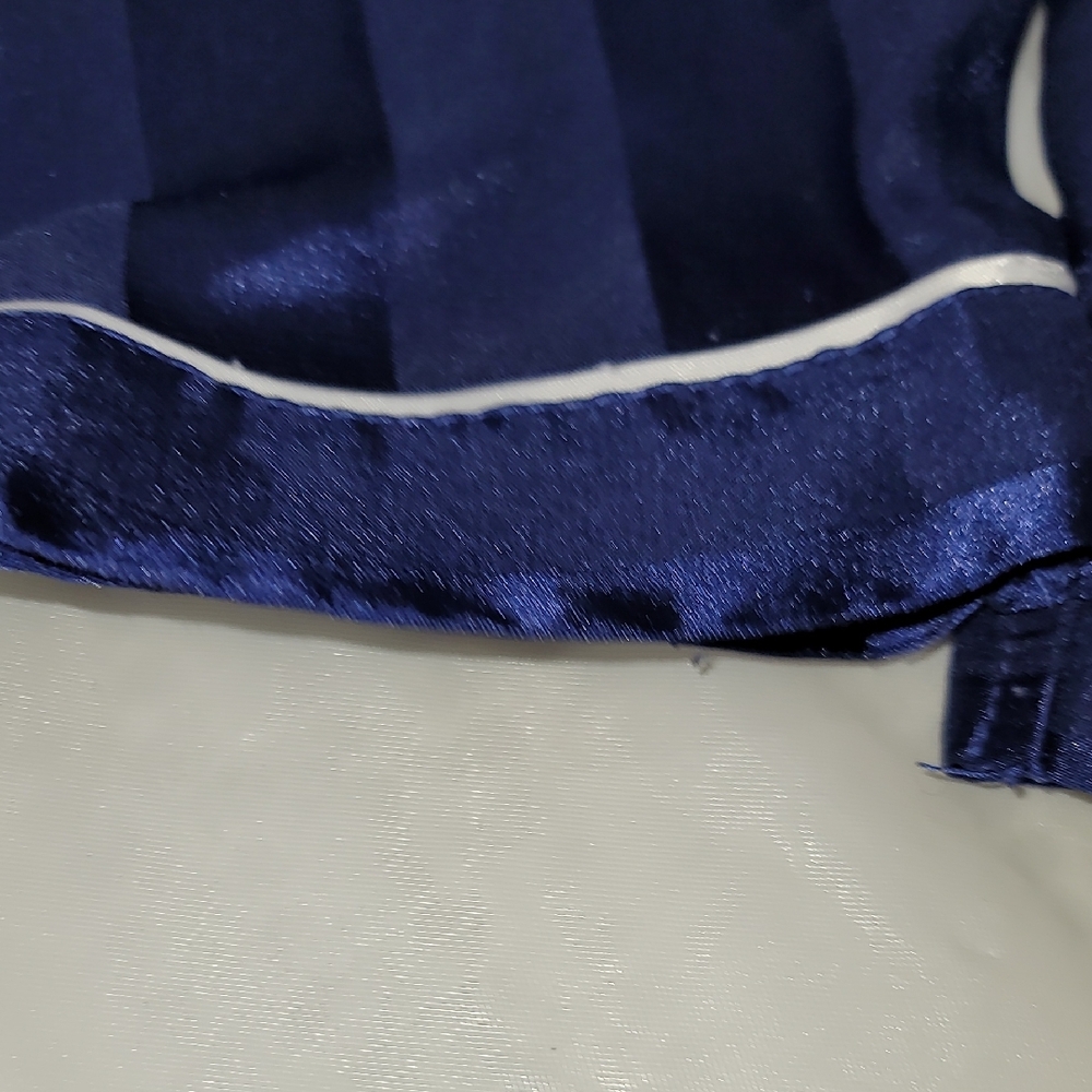 Elegant Blue Satin Pajama Set with Contrast Piping - Picture 10 of 11